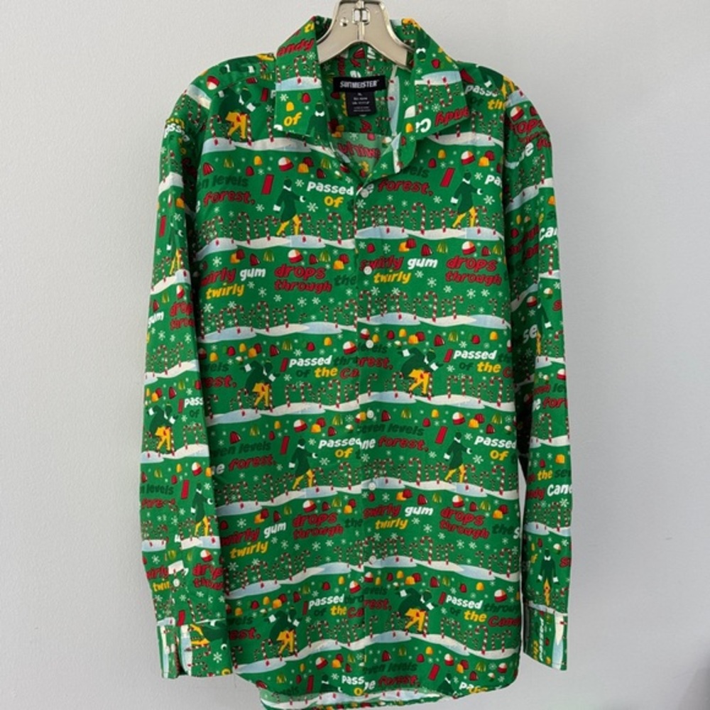 Elf Movie inspired green Button Down Christmas Shirt